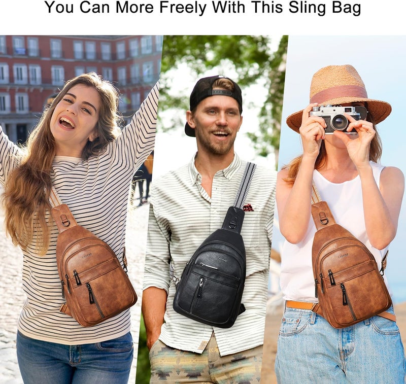 LATMAP 7L Sling Bag For Women Men Backpack Fanny Pack Crossbody Chest Travel Shoulder Belt Bags Purse Handbag PU Leather - Image 4